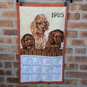 Vintage 1985 Wall Calendar Cloth Linen Dog Dachshund Spaniel Walterscheid VGUC